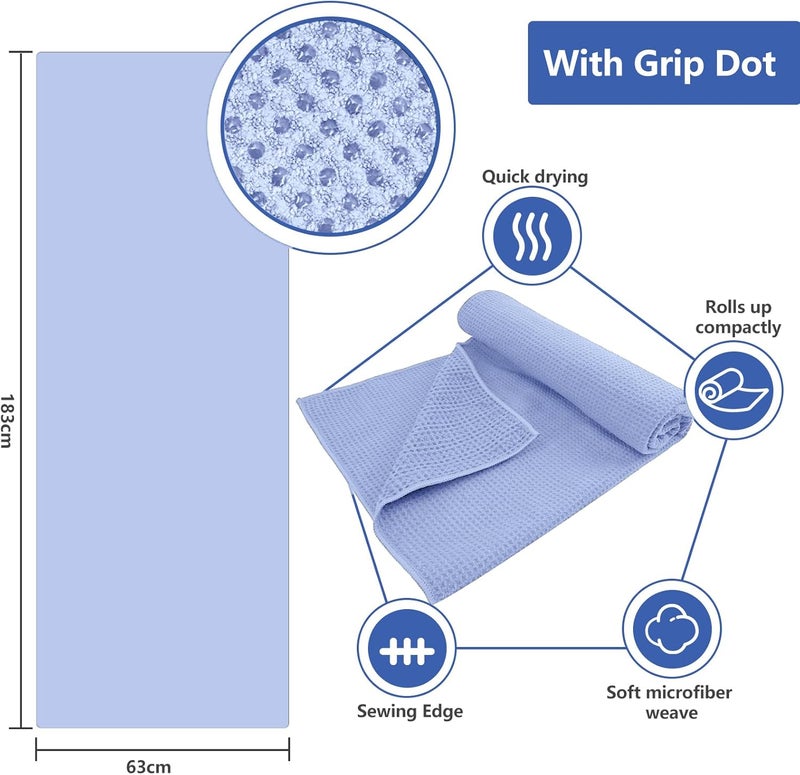 Vnoss Hot Yoga Towel - Microfiber Non Slip Yoga Mat Towel with Grip Dot Sweat Absorbent Towel for Hot Yoga, Pilates and Fitness 72" x 24", Blue - Image 3